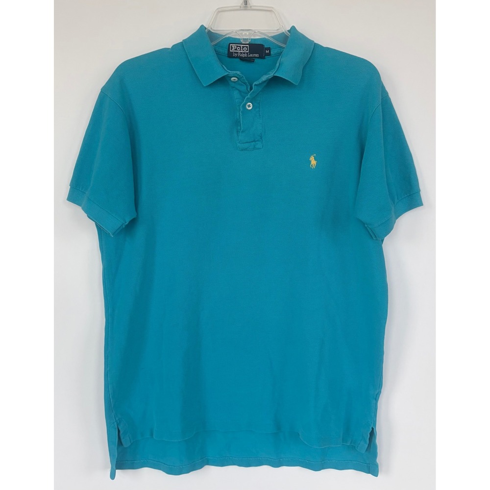 Vintage‎ Polo Ralph Lauren Mens Turquoise Blue Pique Polo Shirt Made in USA Med